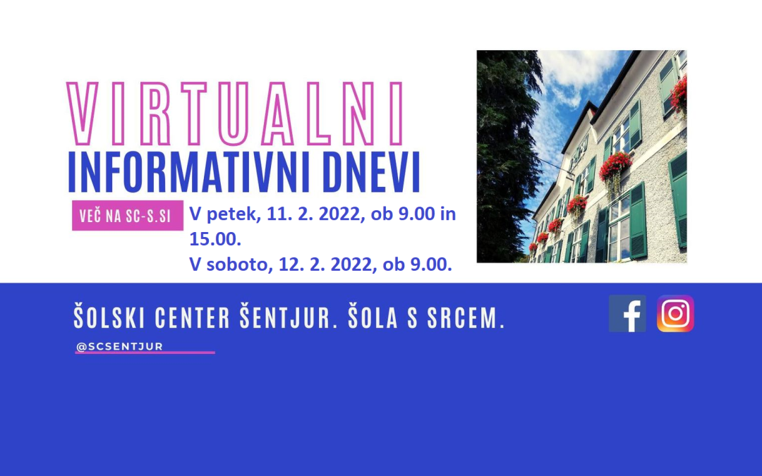 Vabilo na virtualne informativne dneve Šolskega centra Šentjur